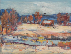 Werkverzeichnis Nr. 1136,  1979, Kirchsee Filz, Öl auf Karton, 37,5 x 48,7 cm