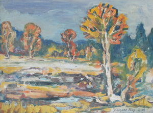 Werkverzeichnis Nr. 1137,  1979, Kirchsee Filz Februar 1979, Acryl auf Karton, 37,5 x 48,7 cm