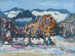Werkverzeichnis Nr. 1151, um 1979, Sonnengrat in den Ammergauer Alpen,  Acryl auf Karton, 36,8 x 48,5 cm