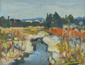 Werkverzeichnis Nr. 1131, 1979, Maisinger Bach, Acryl auf Karton 37,8 x 49,0 cm