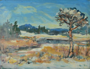 Werkverzeichnis Nr. 1141, um 1979, Kirchsee Filz Morgen, Acryl auf Karton, 37,8 x 49,0 cm