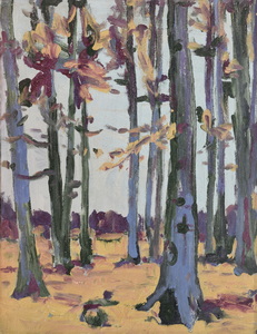 Werkverzeichnis Nr. 1150, um 1979, Baumstämme, Acryl auf Karton, 49,0 x 38,2 cm