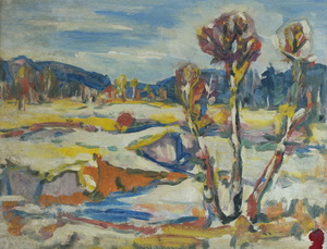 Werkverzeichnis Nr. 1129, 1979, Winterlandschaft mit Bäumen, Öl auf Karton, 37,3 x 48,5 cm, 
						bez. u.r.: K. Sommer 79 