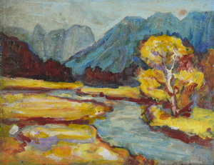 Werkverzeichnis Nr. 1154, um 1979, Königseeache,  Öl auf Karton, 37,7 x 47,8 cm, 
						bez. auf der Rückseite: Königseeache