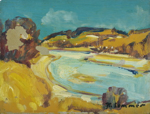 Werkverzeichnis Nr. 1177, um 1980, Sizze der Isar, Öl auf Karton, 25,3 x 33,7 cm, bez. u.r.: K. Sommer
