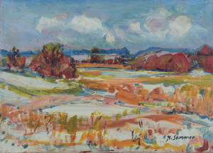 Werkverzeichnis Nr. 1216, um 1981, Winterliche Mooslandschaft, Öl auf Karton, 38,8 x 53,0 cm