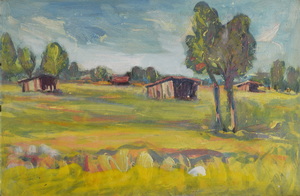 Werkverzeichnis Nr. 1219, um 1981, Dachauer Moos, Öl auf Karton, 40,0 x 60,4 cm