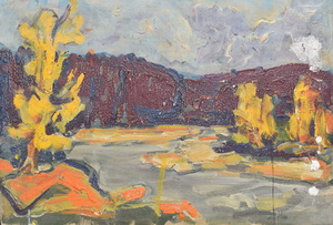 Werkverzeichnis Nr. 1224, um 1982, Gewitter am Ostersee,  Öl auf Karton, 40,0 x 58,3 cm