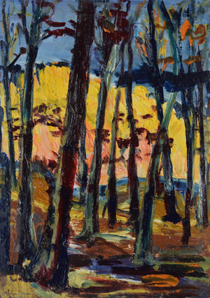 Werkverzeichnis Nr. 1273, um 1982, Wald, Öl auf Karton, 57,5 x 40,5 cm