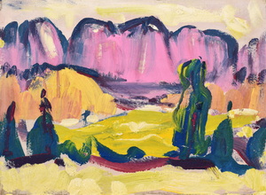 Werkverzeichnis Nr. 1277, um 1982, Bergskizze, Öl auf Karton, 24,9 x 32,5 cm