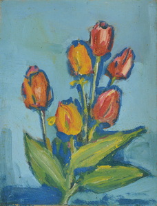 Werkverzeichnis Nr. 1268, um 1982, Tulpen, Öl auf Karton, 33,3 x 25,3 cm