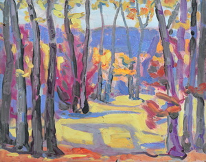 Werkverzeichnis Nr. 1271, um 1982, Baumlichtung, Öl auf Hartfaser, 56,6 x 71,0 cm