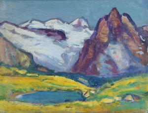 Werkverzeichnis Nr. 1278, um 1982, See im Gebirge, Öl auf Karton, 37,5 x 48,6 cm