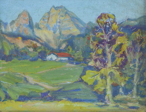 Werkverzeichnis Nr. 1274, um 1982, Watzmann, Öl auf Karton, 37,9 x 49,7 cm