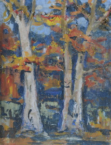 Werkverzeichnis Nr. 1269, um 1982, Bäume, Öl auf Karton, 48,4 x 37,9 cm