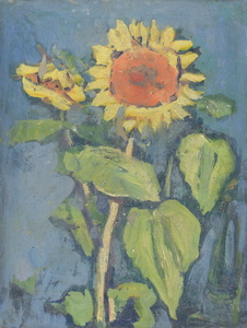 Werkverzeichnis Nr. 1292, um 1982, Sonnenblume, Öl auf Karton, 48,6 x 37,5 cm
