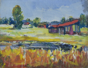 Werkverzeichnis Nr. 1309, um 1983, Dachauer Moos, Öl auf Hartfaser, 28,0 x 35,8 cm