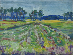 Werkverzeichnis Nr. 1312, um 1983, Mooslandschaft, Acryl, Öl auf Karton, 37,6 x 49,3 cm