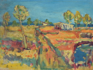 Werkverzeichnis Nr. 1308, um 1983, Dachauer Moos, Acryl auf Karton, 37,5 x 49,0 cm