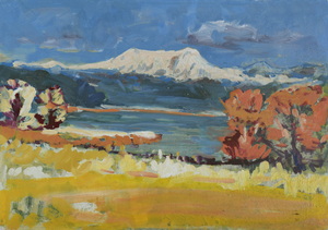 Werkverzeichnis Nr. 1304, um 1983, Ostersee, Acryl auf Karton, 40,9 x 58,5 cm
