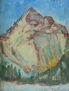 Werkverzeichnis Nr. 1327, um 1983, Bergmassiv, Öl auf Karton, 49,1 x 37,0 cm