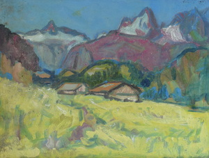 Werkverzeichnis Nr. 1325, um 1983, Schönfeldspitze und Watzmann, Öl auf Karton, 37,2 x 48,8 cm