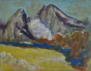 Werkverzeichnis Nr. 1321, um 1983, Watzmann, Öl auf Karton, 37,7 x 48,4 cm