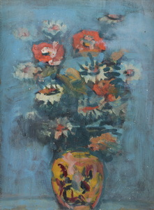 Werkverzeichnis Nr. 1339, um 1983, Blumenstrauß in brauner Vase, Öl auf Karton, 50,2 x 36,9 cm
