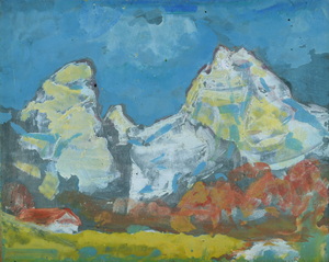 Werkverzeichnis Nr. 1340, um 1984, Watzmann, Öl auf Karton, 36,3 x 44,8 cm