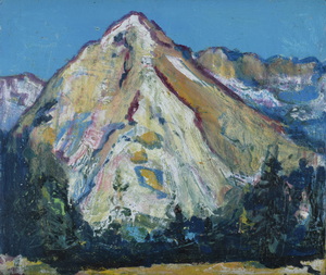 Werkverzeichnis Nr. 1342, um 1984, Bergmassiv, Öl auf Karton, 40,3 x 47,3 cm