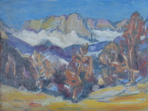 Werkverzeichnis Nr. 1341, um 1984, Untersberg, Öl auf Karton, 37,5 x 49,3 cm