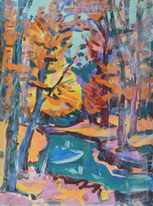 Werkverzeichnis Nr. 1374, um 1985, Buchen an der Würm in Mühltal bei Starnberg, Acryl auf Karton, 80,0 x 60,2 cm
