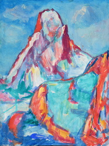 Werkverzeichnis Nr. 1385, um 1985, Berg, Öl auf Karton, 48,8 x 37,0 cm