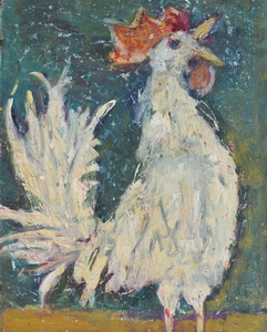 Werkverzeichnis Nr. 1407, um 1985, Weißer Hansi, Acryl auf Hartfaser, 56,7 x 71,0 cm