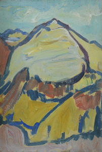 Werkverzeichnis Nr. 1391, um 1985, Pyramidaler Berg, Öl auf Karton, 37,9 x 26,0 cm