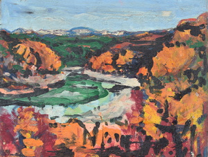 Werkverzeichnis Nr. 1348, um 1985, Isar,  Öl auf Hartfaser, 55,2 x 71,0 cm