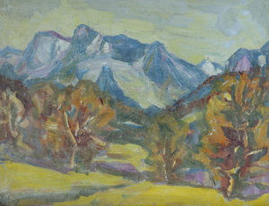 Werkverzeichnis Nr. 1383, um 1985, Hochkalter, Öl auf Karton, 38,0 x 48,5 cm