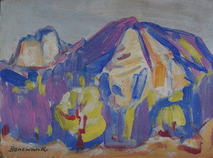 Werkverzeichnis Nr. 1424, um 1986, Benediktenwand, Acryl auf Karton, 27,6 x 37,2 cm
