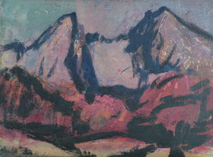 Werkverzeichnis Nr. 1450, um 1987, Watzmann in der Dämmerung, Öl auf Karton, 38,2 x 52,9 cm
