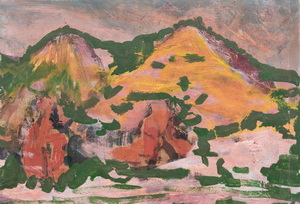 Werkverzeichnis Nr. 1507, um 1989, Bergskizze, Acryl auf Holz, 34,2 x 50,0 cm