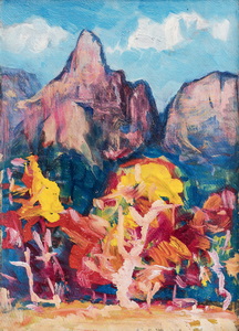 Werkverzeichnis Nr. 1510, um 1989, Bergstudie, Öl/Acryl auf Karton, 60,0 x 40,0 cm