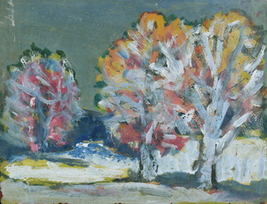 Werkverzeichnis Nr. 1493, um 1989, Bäume im Winter, Acryl/Öl auf Karton, 37,1 x 48,3 cm