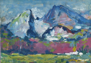 Werkverzeichnis Nr. 1503, um 1989, Watzmann mit Grünstein, Acryl auf Karton, 40,3 x 57,0 cm