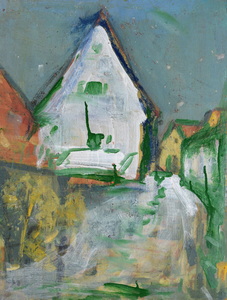 Werkverzeichnis Nr. 1498, um 1989, Elternhaus der Maria Sommer in Freising, Acryl auf Karton, 49,0 x 37,8 cm
