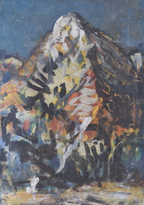 Werkverzeichnis Nr. 1515, um 1989, Bergstudie, Acryl auf Karton, 57,5 x 40,5 cm