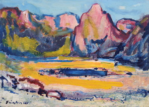 Werkverzeichnis Nr. 1502, um 1989, Funtensee mit Schottmalhorn, Acryl auf Karton, 56,5 x 80,0 cm