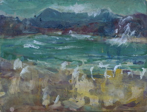 Werkverzeichnis Nr. 1480, um 1989, Großer Ostersee, Öl auf Karton, 29,8 x 39,4 cm
