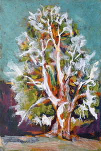 Werkverzeichnis Nr. 1556, um 1990, Baum, Öl auf Hartfaser, 34,3 x 24,3 cm