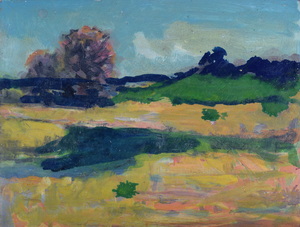 Werkverzeichnis Nr. 1531, um 1990, Moorsee mit Bäumen, Öl auf Karton, 37,1 x 48,4 cm