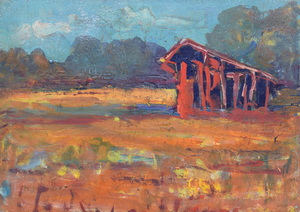 Werkverzeichnis Nr. 1542, um 1990, Dachauer Moos, Öl auf Karton, 37,5 x 52,5 cm